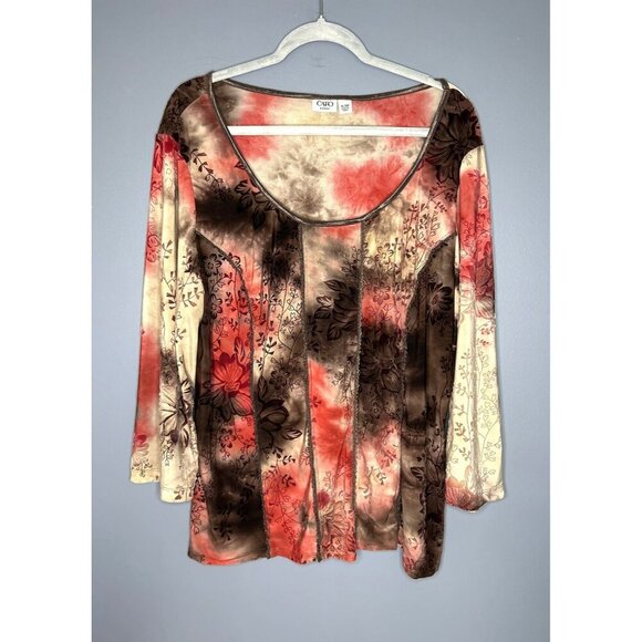 Cato Shirt Womens 18 2X Red Stretch Velvet Burnout Fairy Grunge Y2K Whimsigoth - Picture 9 of 11